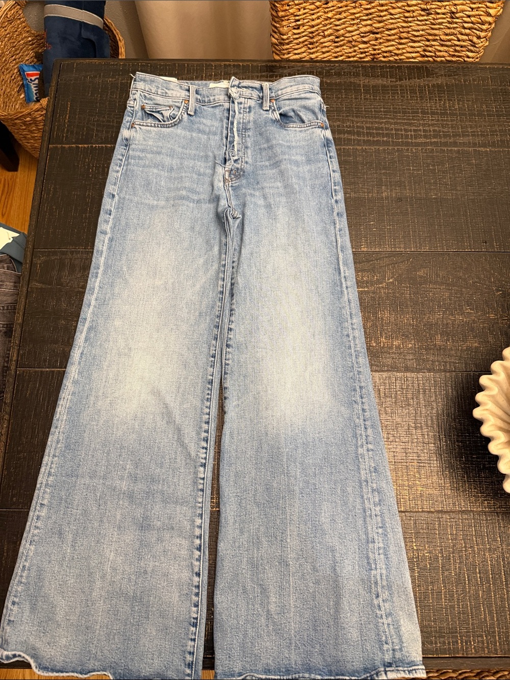 MOTHER Light Wash Wide-Leg High-Rise Jeans